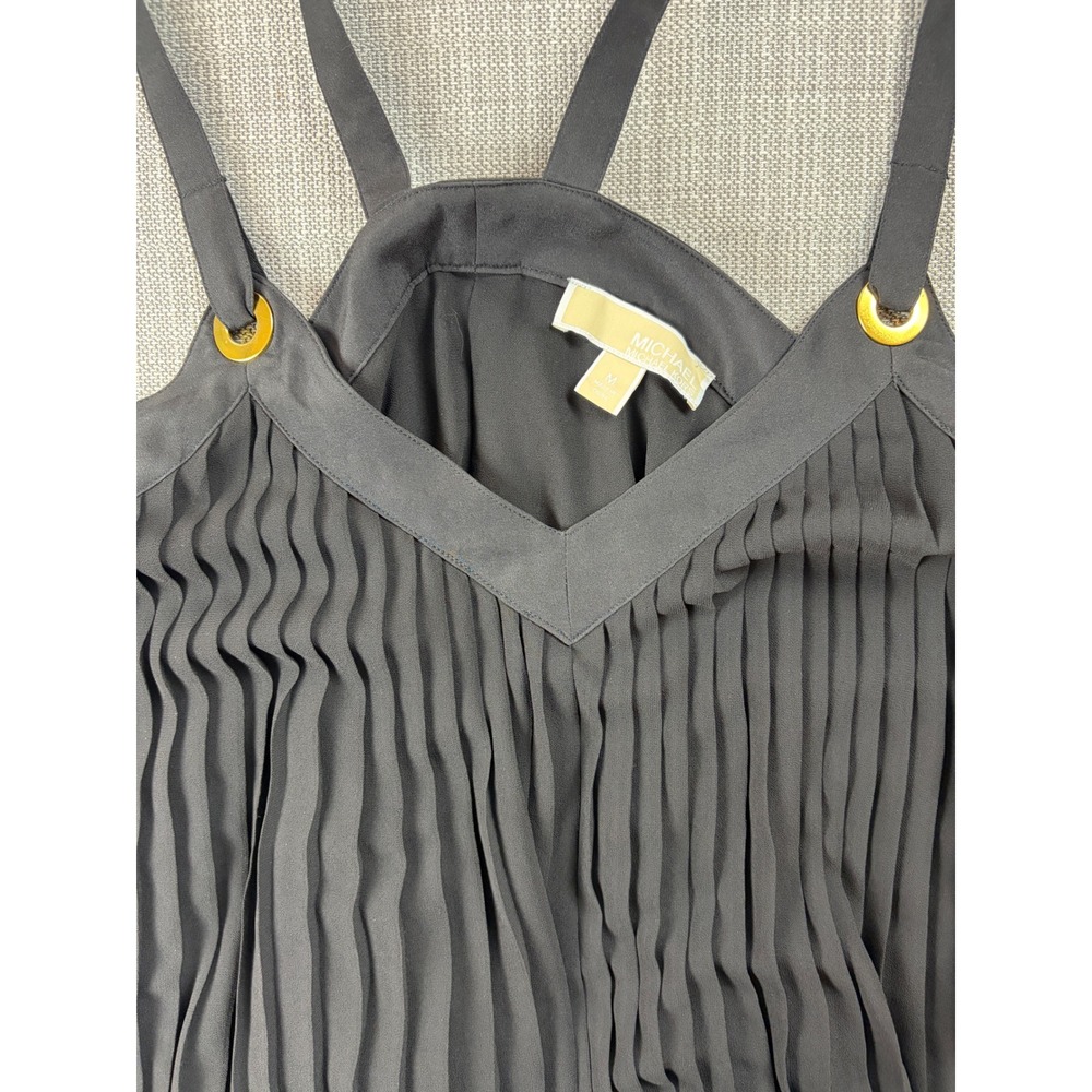 Michael Kors Womens Medium Black Pleated Gold Grommet Sleeveless Blouse Top - Picture 9 of 11